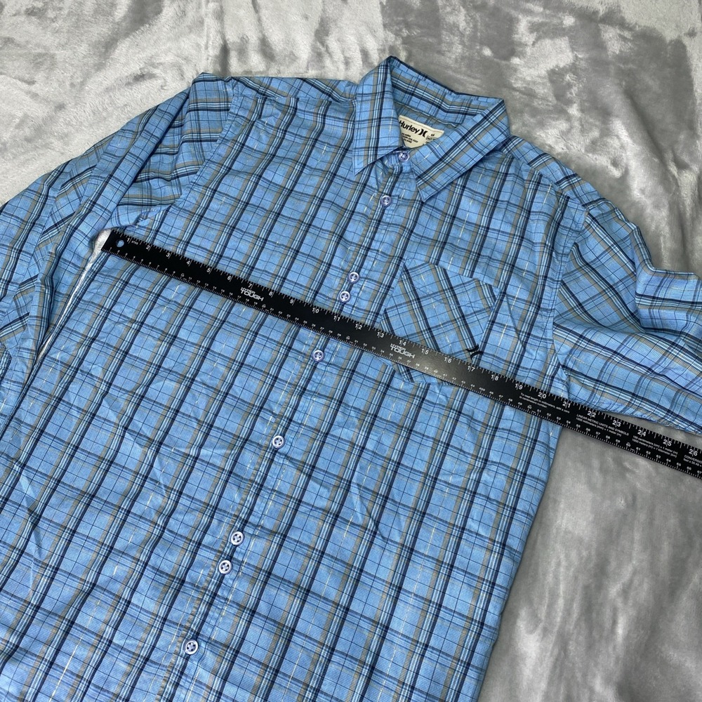 Hurley Button Up Shirt Mens Medium Blue Plaid Metallic Long Sleeve MVL611TR - Picture 10 of 13